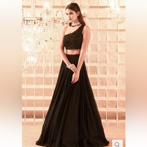 Black Net Hand Embroidered Lehenga Set